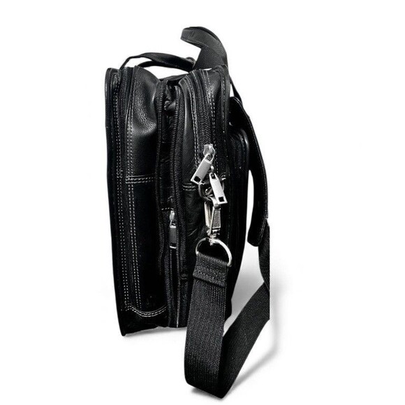 Vintage Wilsons Leather Black Laptop Briefcase Messenger Bag Expandable Travel - Picture 6 of 14